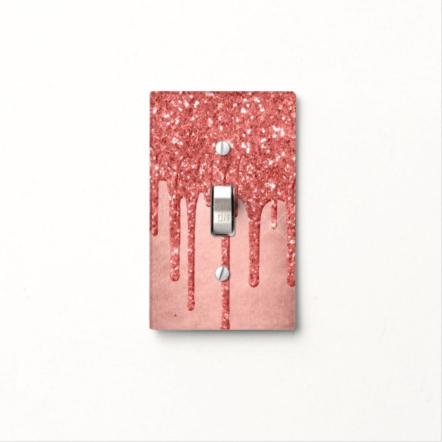 Dripping Peach Glitter | Terra Cotta Coral Orange Light Switch Cover (In Situ)