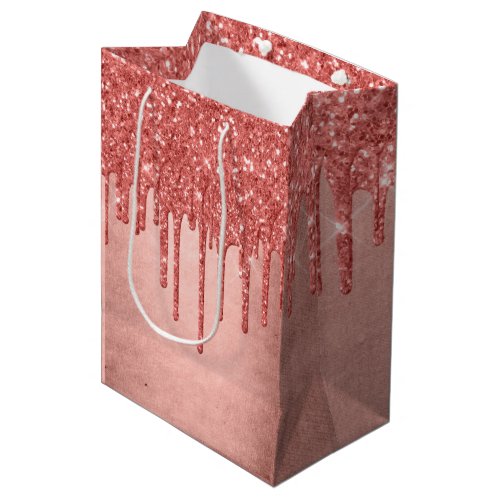 Dripping Peach Glitter  Terra Cotta Coral Orange Medium Gift Bag