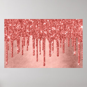 Dripping Peach Glitter   Terra Cotta Coral Orange Poster