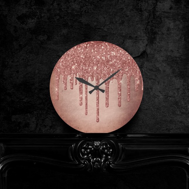 Dripping Peach Glitter | Terra Cotta Coral Orange Round Clock (Creator Uploaded)