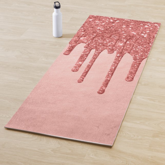 Dripping Peach Glitter | Terra Cotta Coral Orange Yoga Mat (In Situ)