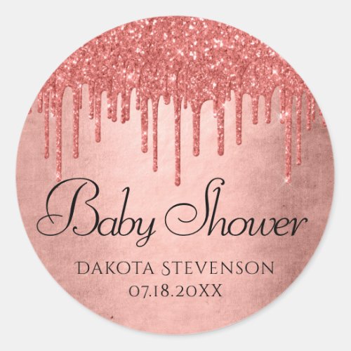 Dripping Peach Glitter  Terra Cotta Coral Shower Classic Round Sticker