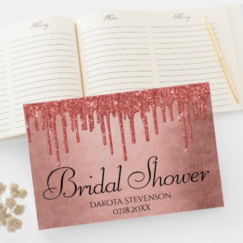 Dripping Peach Glitter  Terra Cotta Coral Shower Guest Book