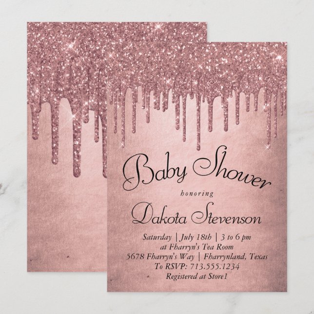 Dripping Peach Glitter | Terra Cotta Coral Shower Invitation (Front/Back)