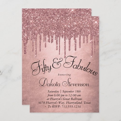 Dripping Peach Glitter  Terra Cotta Fabulous 50th Invitation