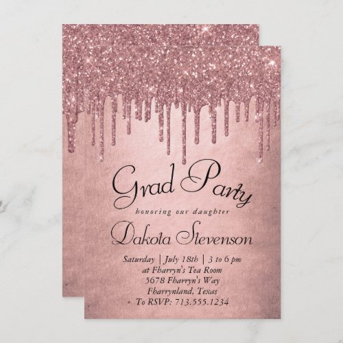 Dripping Peach Glitter  Terra Cotta Graduation Invitation