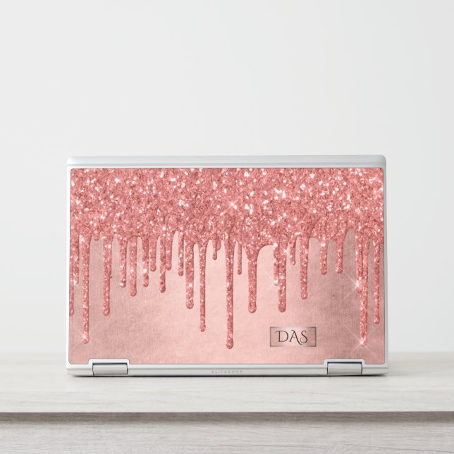 Dripping Peach Glitter | Terra Cotta Pour Monogram HP Laptop Skin (Front)