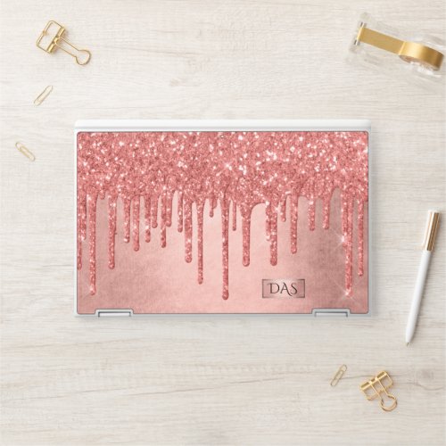 Dripping Peach Glitter  Terra Cotta Pour Monogram HP Laptop Skin