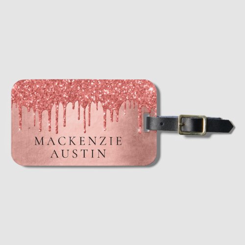 Dripping Peach Glitter  Terra Cotta Pour Monogram Luggage Tag