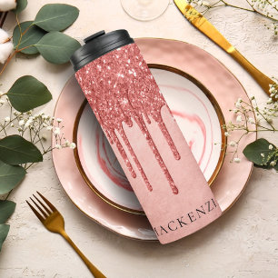 Dripping Peach Glitter Terra Cotta Pour Monogram Thermal Tumbler
