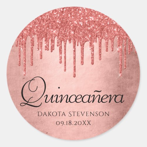 Dripping Peach Glitter  Terra Cotta Quinceanera Classic Round Sticker