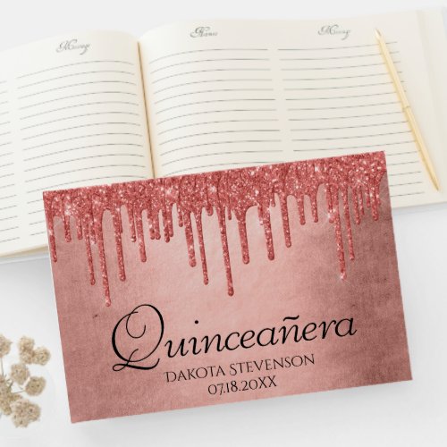 Dripping Peach Glitter  Terra Cotta Quinceanera Guest Book