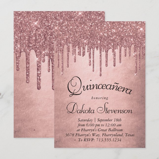 Dripping Peach Glitter | Terra Cotta Quinceanera Invitation (Front/Back)