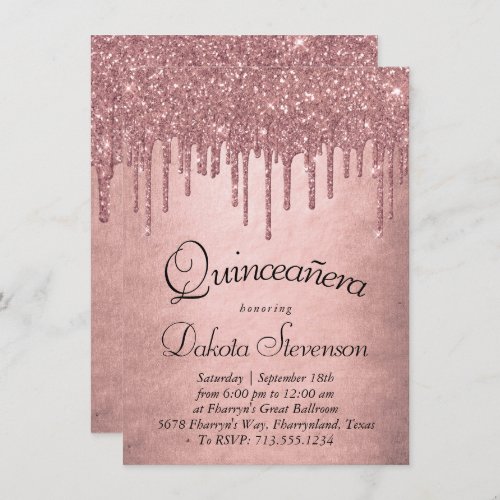 Dripping Peach Glitter  Terra Cotta Quinceanera Invitation