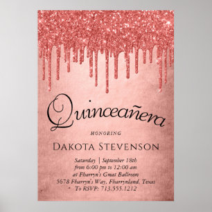 Dripping Peach Glitter Terra Cotta Quinceanera Poster