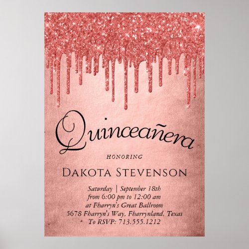 Dripping Peach Glitter  Terra Cotta Quinceanera Poster