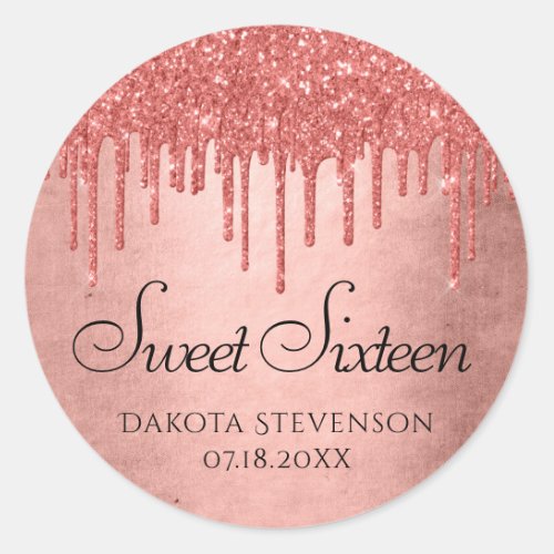 Dripping Peach Glitter  Terra Cotta Sweet Sixteen Classic Round Sticker
