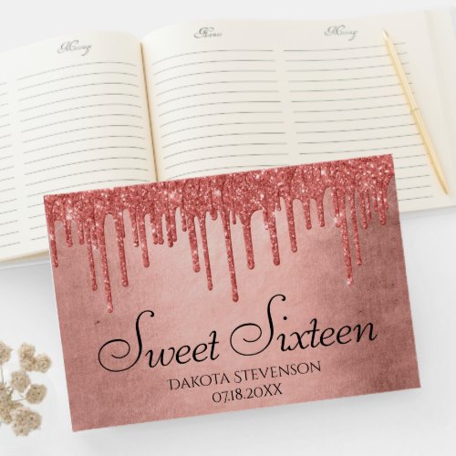 Dripping Peach Glitter  Terra Cotta Sweet Sixteen Guest Book