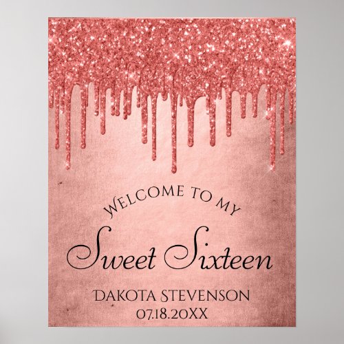Dripping Peach Glitter  Terra Cotta Sweet Sixteen Poster