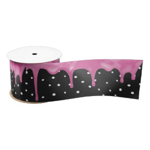 Dripping Pink Frosting on Polka Dots Satin Ribbon
