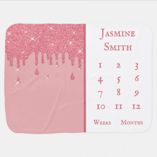 Dripping Pink Glitter Effect & Sparkle Milestone Baby Blanket
