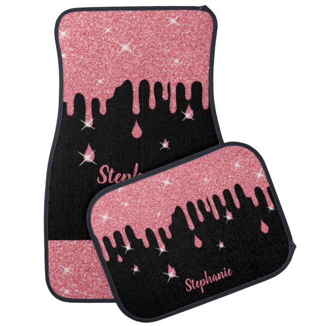 Dripping Pink Glitter Effect & Sparkles Car Floor Mat (Set)