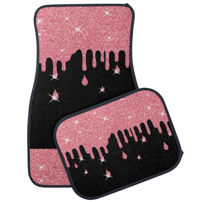 Dripping Pink Glitter Effect & Sparkles Car Floor Mat (Set)