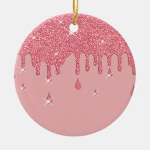 Dripping Pink Glitter Effect & Sparkles Ceramic Ornament