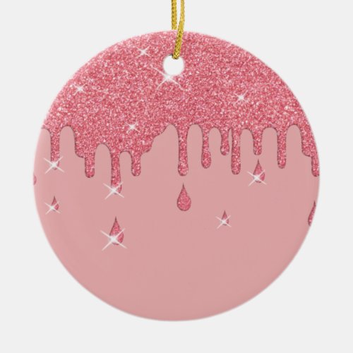 Dripping Pink Glitter Effect  Sparkles Ceramic Ornament