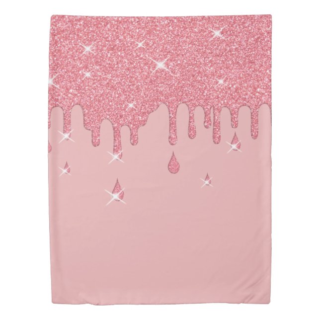 Dripping Pink Glitter Effect & Sparkles Duvet Cover (Front)