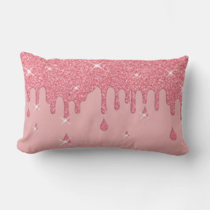 Dripping Pink Glitter Effect & Sparkles Lumbar Pillow