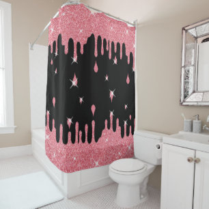 Dripping Pink Glitter Effect & Sparkles Shower Curtain