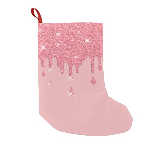 Dripping Pink Glitter Effect  Sparkles Small Christmas Stocking