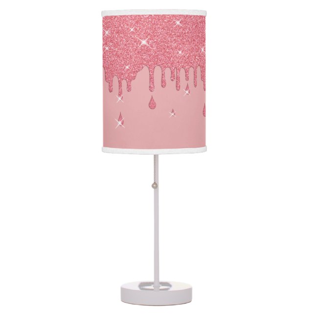 Dripping Pink Glitter Effect & Sparkles Table Lamp (Front)