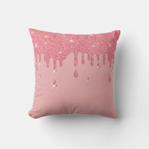 Dripping Pink Glitter Effect & Sparkles Throw Pillow