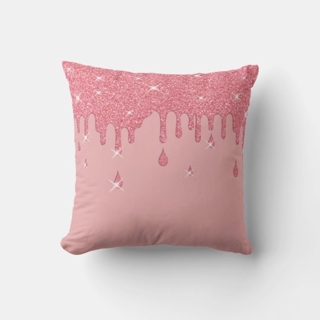 Dripping Pink Glitter Effect & Sparkles Throw Pillow (Front)