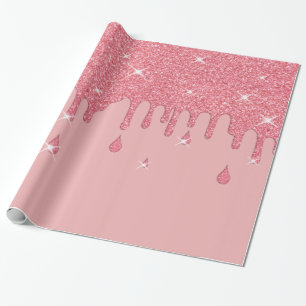Dripping Pink Glitter Effect & Sparkles Wrapping Paper
