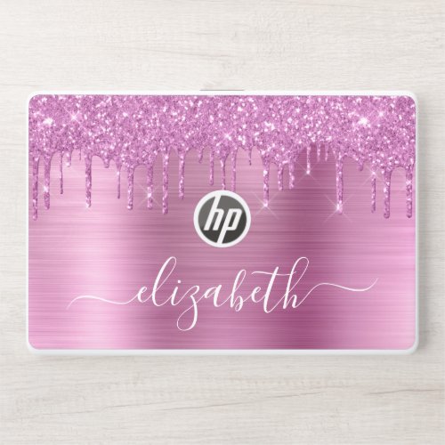 Dripping Pink Glitter Personalized HP Laptop Skin