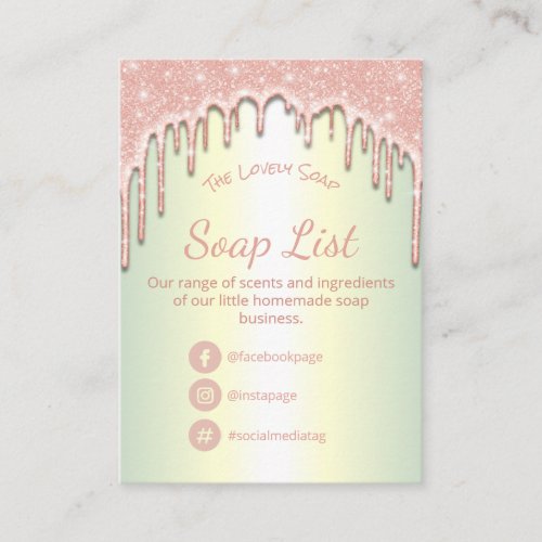 Dripping Pink Glitter Soap Fragrance Ingredients Business Card