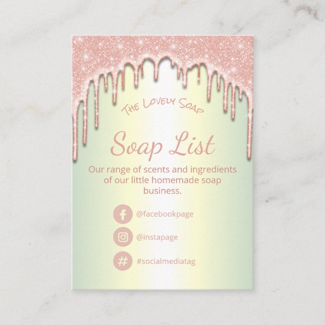 Dripping Pink Glitter Soap Fragrance Ingredients Business Card (Front)