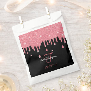 Dripping Pink Glitter Sparkles Girly Sweet 16 Favor Bag