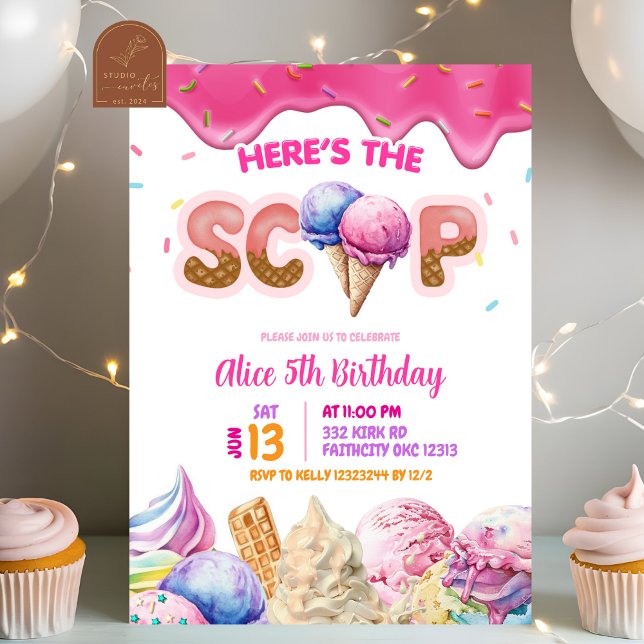 Dripping Pink Ice Cream Girl Birthday Party Invitation (Creator Uploaded)