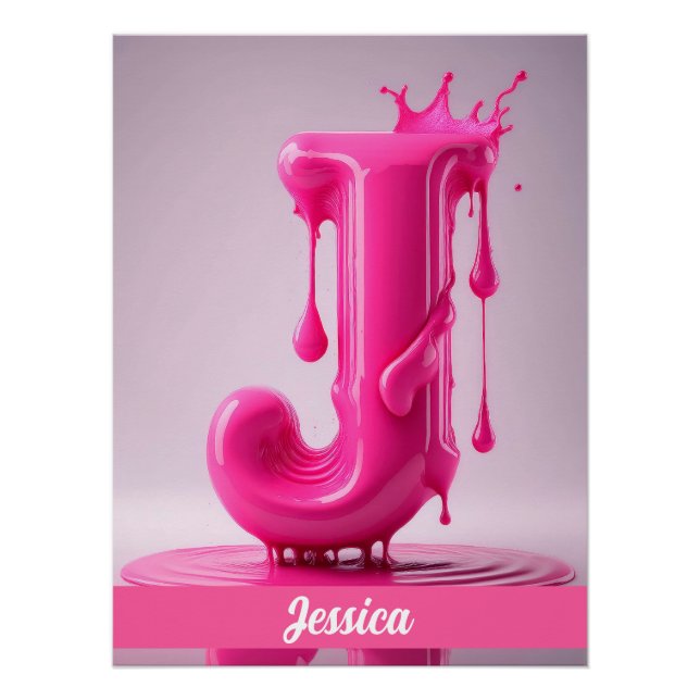 Dripping Pink Letter J - Customizable Name Poster  (Front)