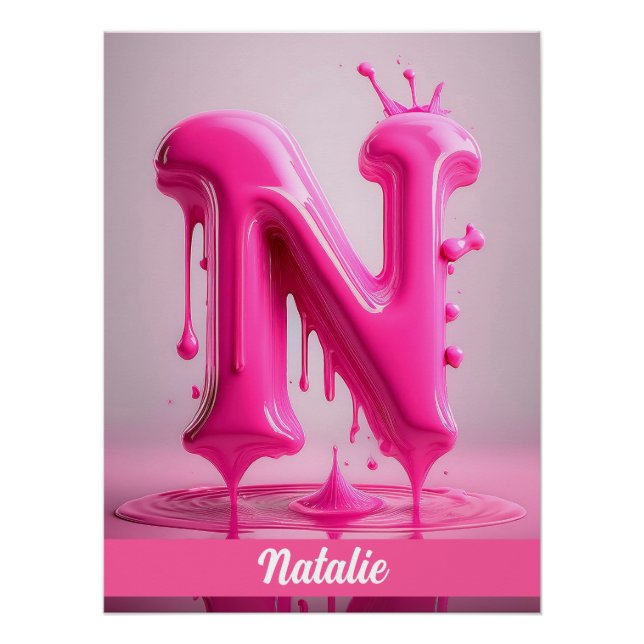 Dripping Pink Letter N - Customizable Name Poster  (Front)