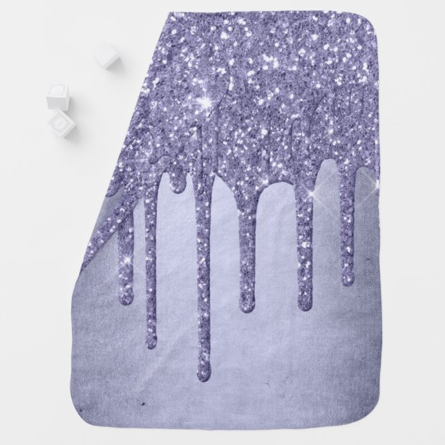 Dripping Purple Glitter | Chic Lavender Icing Pour Baby Blanket (In Situ)