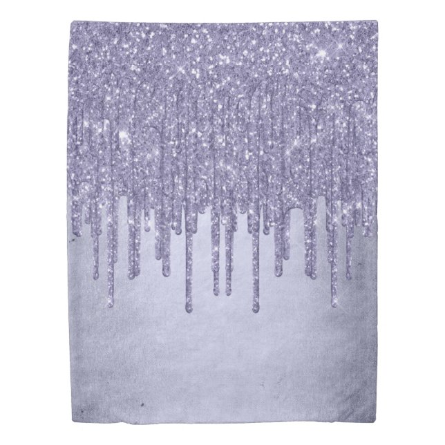Dripping Purple Glitter | Chic Lavender Icing Pour Duvet Cover (Front)