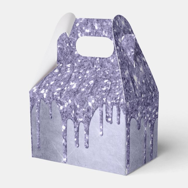 Dripping Purple Glitter | Chic Lavender Icing Pour Favor Boxes (Front Side)
