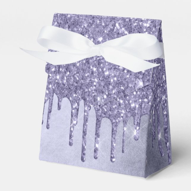 Dripping Purple Glitter | Chic Lavender Icing Pour Favor Boxes (Front Side)