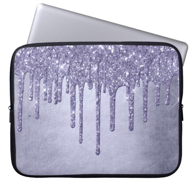 Dripping Purple Glitter | Chic Lavender Icing Pour Laptop Sleeve (Front)