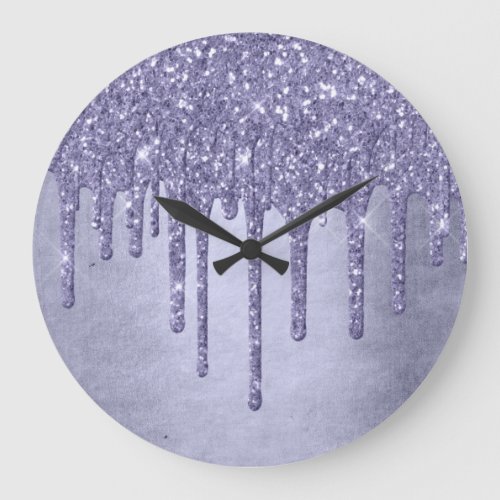 Dripping Purple Glitter  Chic Lavender Icing Pour Large Clock